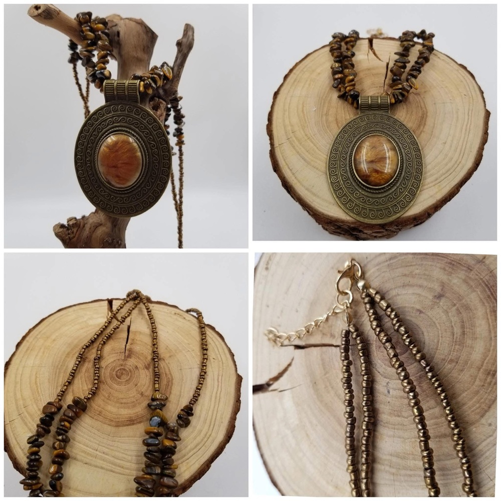Bohemian Brown Beaded Statement Necklace